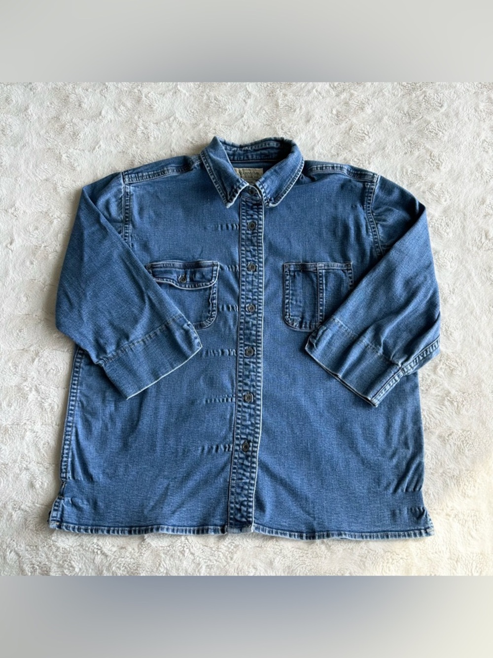 Vintage St Johns Bay Denim Shirt Womens Medium Blue 3/4 Sleeves Western Cowgirl - Picture 2 of 9